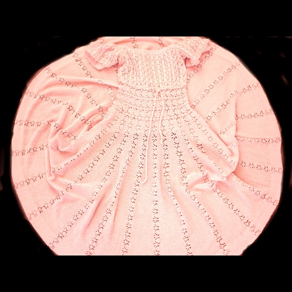 Vintage PINK Crochet Open Work Dress 10feet Skirt - Picture 6 of 13